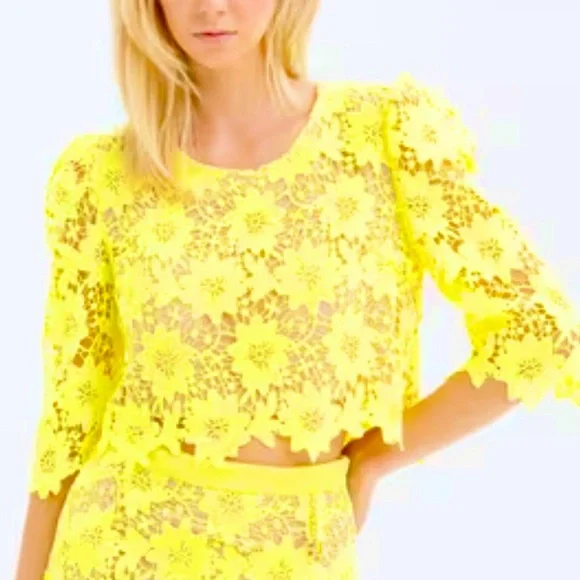 Fracomina Italian Brand Lace Cropped Top Neon Green Size Small - Picture 2 of 9